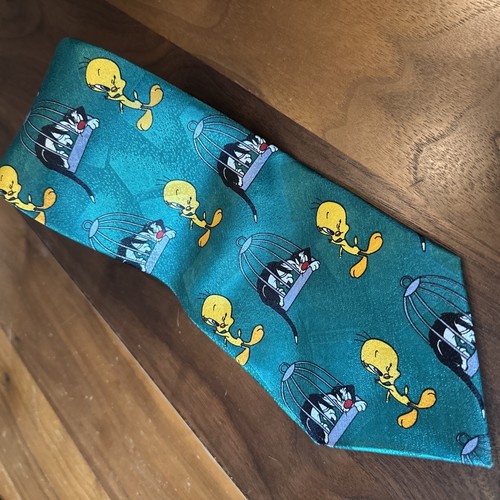 Vintage Bunbury Looney Tunes Sylvester & Tweety Bird Tie Necktie Handmade Silk