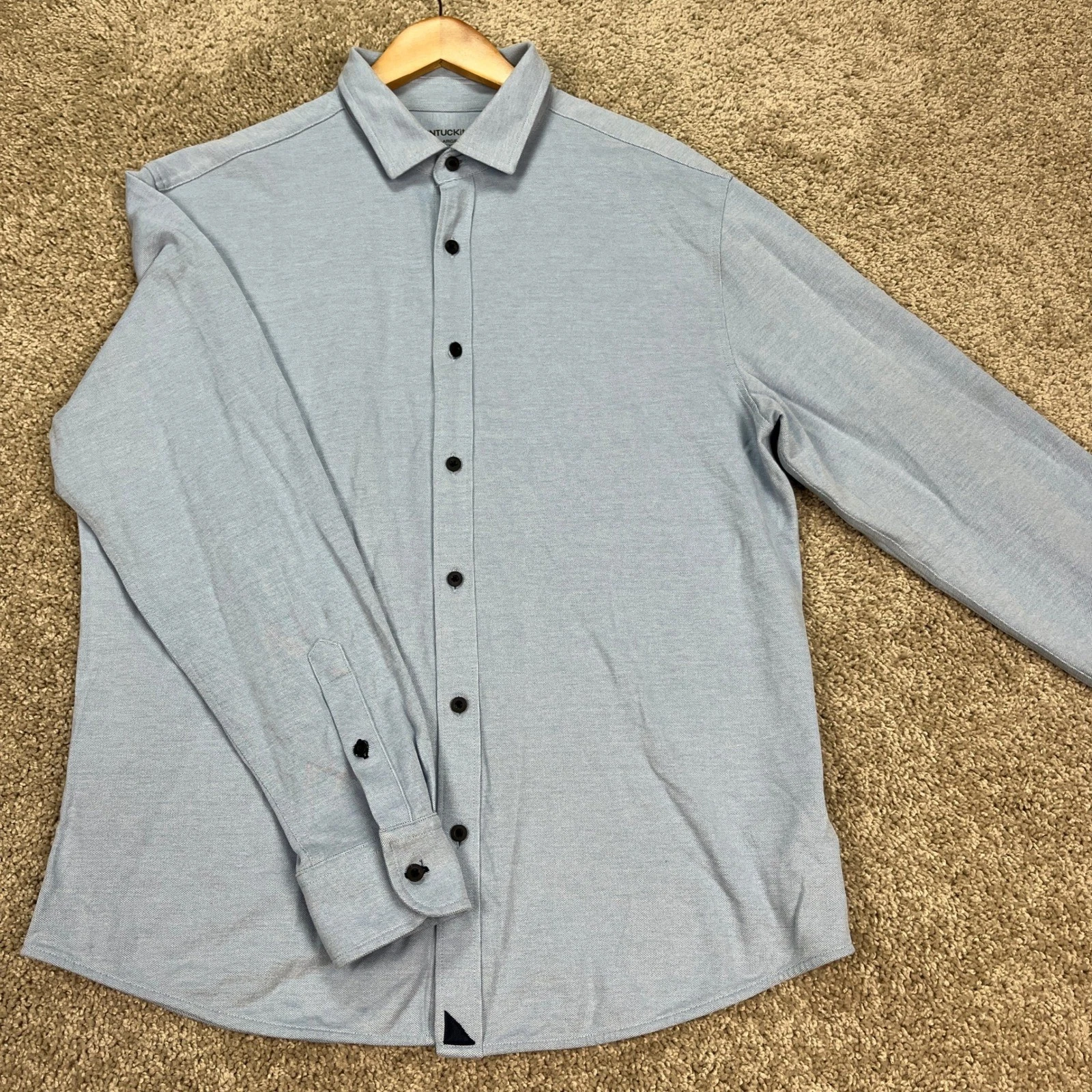 UNTUCKit Button Down Shirt Mens Large Light Blue Long Sleeve Pique Knit EUC