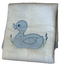 Quiltex VTG Baby Blanket White Blue Dot Duck Appliqu Trim Union USA Made 48x37