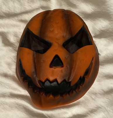 Orange Pumpkin Jack-O-Lantern Face Mask, Plastic, Adjustable, One Size