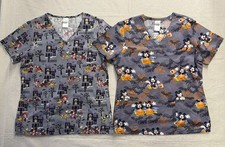 Disney Halloween Scrub Top Shirt Mickey Minnie Mouse lot of 2 size Small