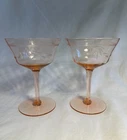Set of 2 Pink Tiffin Depression Glass Champagne Coupe/ Sherbet Glasses