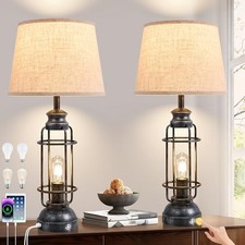 28" Table Lamps for Living Room Set of 2, 3 Way Dimmable Touch Black Silver