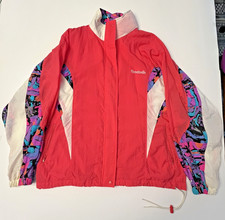 VINTAGE 1990'S WOMENS MEDIUM REEBOK WINDBREAKER JACKET WITH FOLD AWAY HOOD PINK