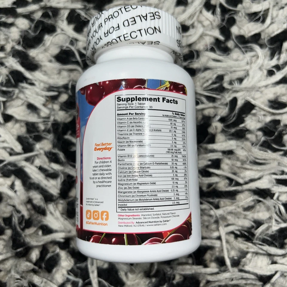 Zahler Junior Multi Completo 1x Diario MultiVitamínico Sabor Cereza 90 Masticable Foto 3 de 4