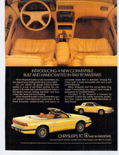 Vtg Print Ad 1989 Chrysler TC by Maserati Convertible Luxury Italian Art