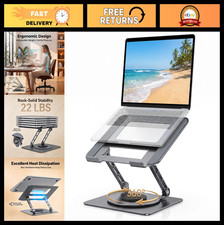 Heavy Duty Aluminum Laptop Stand, 360 Rotating, Adjustable Height Riser for 10-