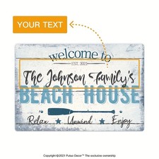 Customizable Beach House Retro Metal Sign Personalized Coastal Wall Home Decor