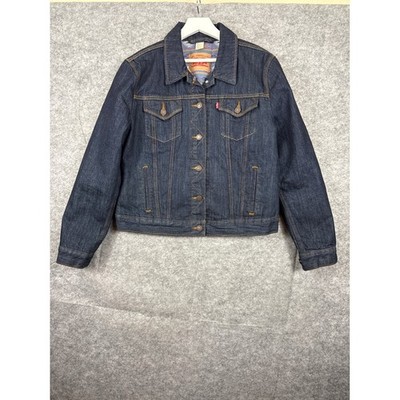 Levis Denim Trucker Jacket XL Indigo Blue Southwestern Pattern Lined Mens XL