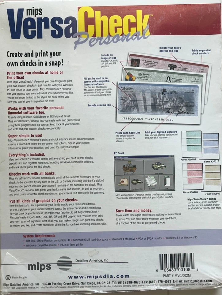 Mips VersaCheck Personal Custom Check Creation Software 3.5" Floppy w/150 Blank - Image 2 of 2