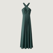 Azazie Dark Green Pleated Crisscross Halter Chiffon Maxi Bridesmaid Dress A4