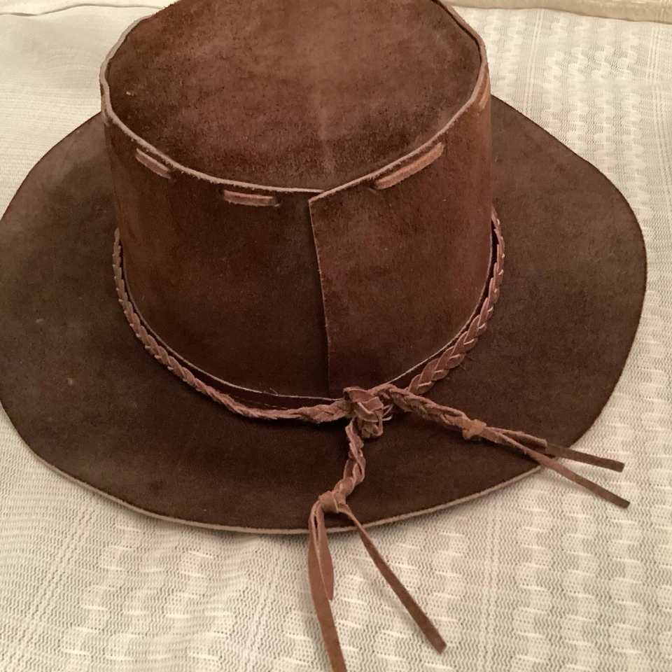 Sombrero Country Western vintage 1970 de cuero marrón Foto 3 de 4