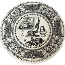 Antique 19th C. France Black Transferware Gien Assiettes 8  Dessert Plate