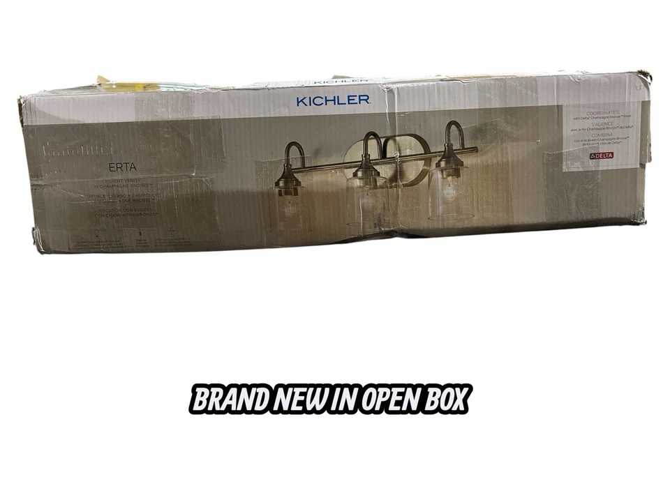 Kichler Erta 24 pol. Vidro transparente 3 luzes champanhe bronze vaidade luz 37552 - Imagem 3 de 4