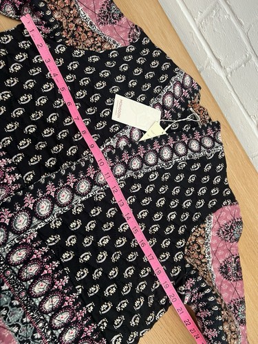 New Monsoon Patch Print Heritage Jacket Quilted Medium Black Pink - Picture 10 of 11