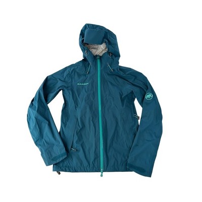 Mammut Rain Jacket Womens XS Blue DryTech Premium Hooded Shell Rainproof Outdoor