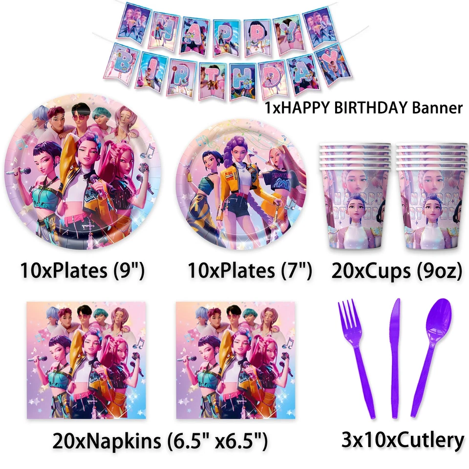KPop Demon Hunters Party Decoration Birthday Supplies Tableware Banner Balloon - image 4 of 4