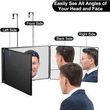 3 Way Trifold Haircut Mirror HD Barber Mirror Adjustable Hook for Self Cutting