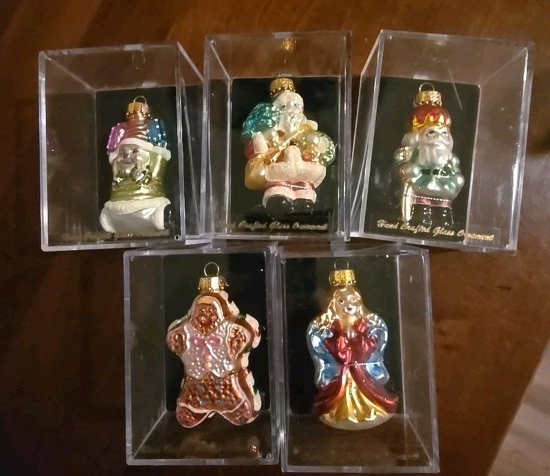 Vintage 2007 Glass Ornaments Lot of 5- Santa, Angel, Snowman, Gingerbread, Etc.
