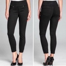 SPANX Jeans High Waisted Jeggings M Medium Side Zip Black Ankle Stretch Skinny
