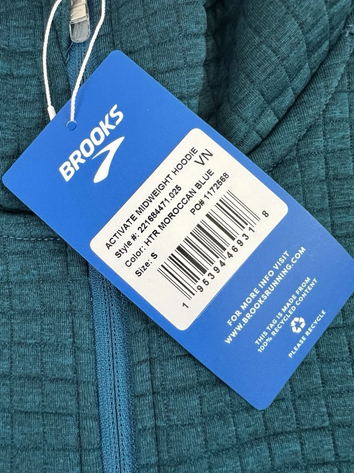 Brooks Activate Sudadera con Capucha Peso Medio Cremallera Completa Chaqueta Correr Azul Marroquí Talla S Foto 3 de 4