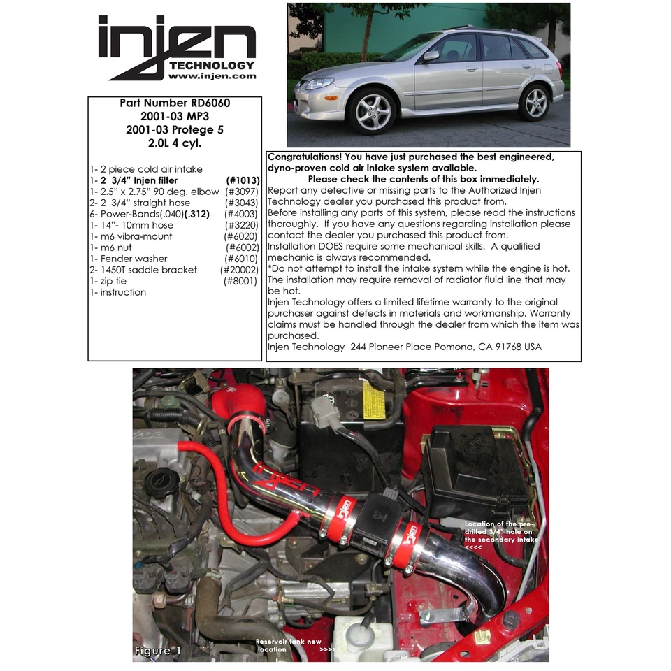 Injen RD6060BLK Aluminum Cold Air Intake for 2001-03 Mazda Protege 5 / MP3 2.0L - Image 4 of 4
