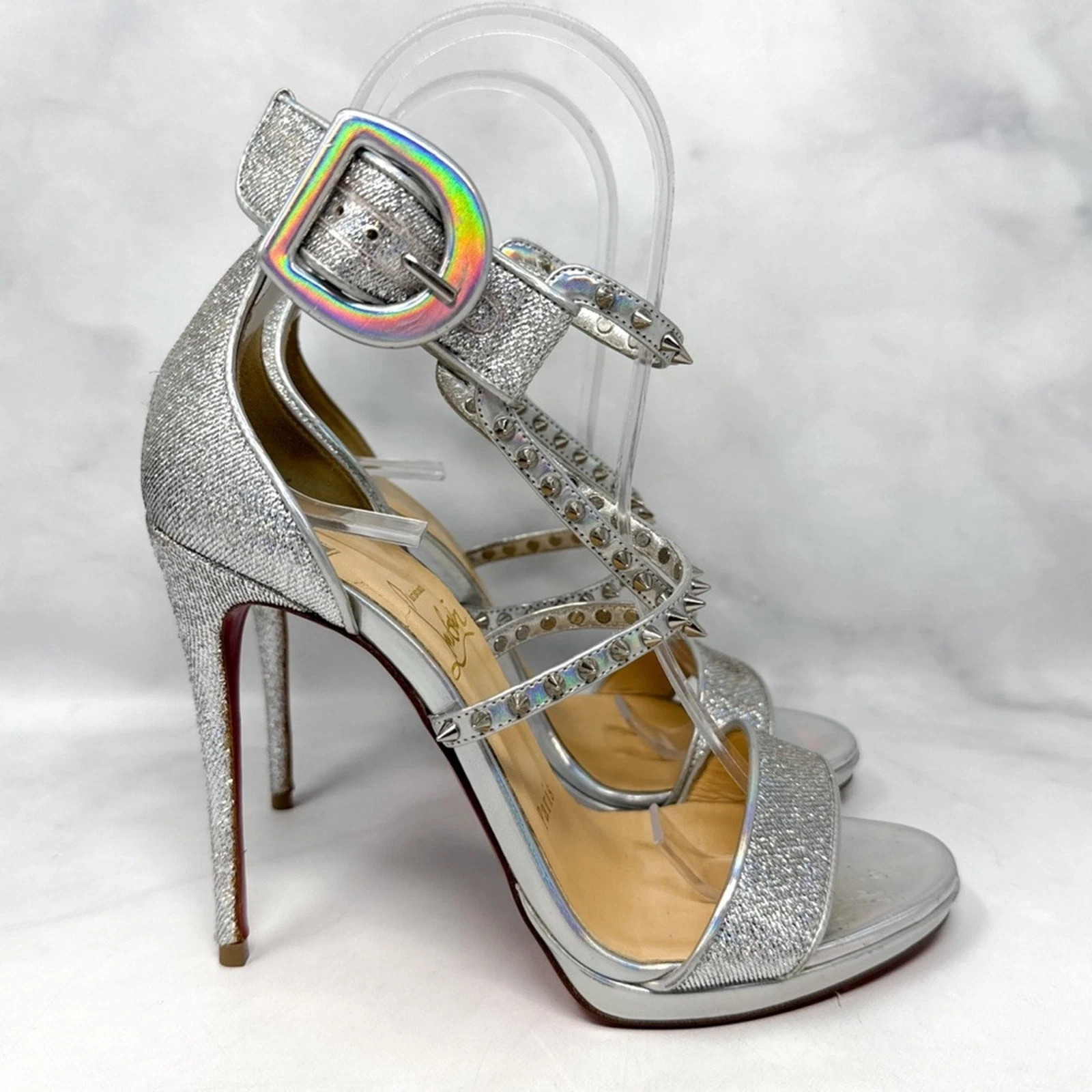 Christian Louboutin — Christian Louboutin Choca Lux 120 Holographic Lurex Strappy Platform Sandal Heel