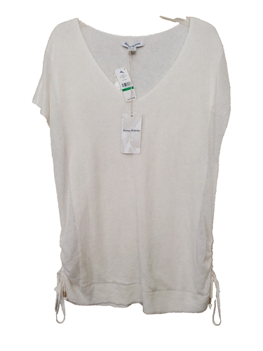 Tommy Bahama Off-White Alana Linen Blend Side-Tie V-Neck Loose Knit Tunic L NWT