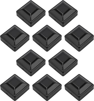2 1/2'' Square Powder-Coated Black Galvanized Steel Dome Caps (Pack of 10)