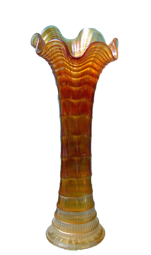 Vintage Imperial Ringelblume Karneval Glas Kräuselung irisierend geschwungen Vase