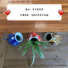 Three Colours Ceramic Handmade Frog Flowerpot Vase Statue Figurine Sculpture FS4