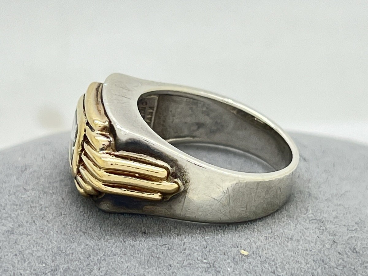 Franklin Mint 1987 Sterling Silver Shank 14k Top Art Deco CZ Ring