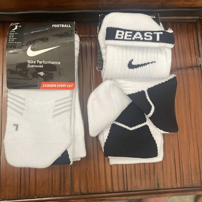 NWT Nike Lot Of 2 Packs 4 Pairs Cushioned Football Socks Black White Sz M