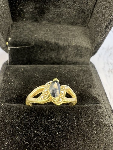 Marquise Cut Sapphire 10k Yellow Gold Ring - Picture 11 of 12