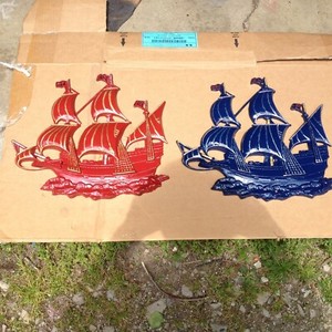 Pair Vintage BEAUTIFUL Cast Iron Sailing Ships, Wall Art / Plaque, Hanging Set