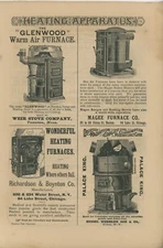 1889 Vintage Home Furnace Ads Weir Stove + Magee Furnace + Russel Wheeler
