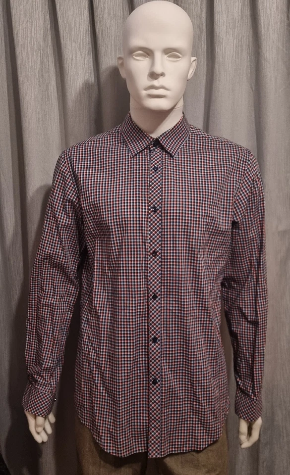 Esprit Collection Mens Dress Shirt USA-L 16.5 Blue Red Top Formal Check Slim Fit - Image 2 of 4