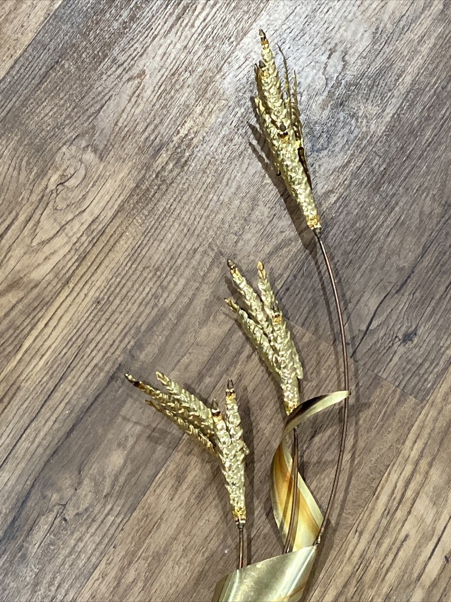 Vintage Metal Wheat Stalk Branch MCM Wall Art Hanging