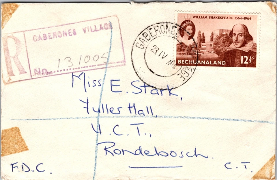 1964 British Bechuanaland Gaberones Village FDC Cover to South Africa Cape Town - Image 2 of 2