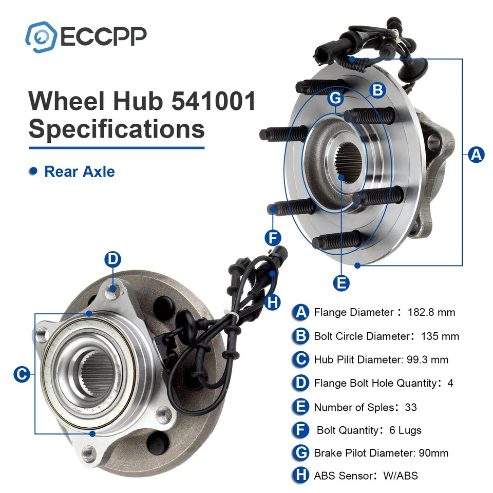 Cojinete de cubo de rueda trasero ECCPP de 1 pieza para Ford Expedition Lincoln Navigator 2003-2006 Foto 3 de 4
