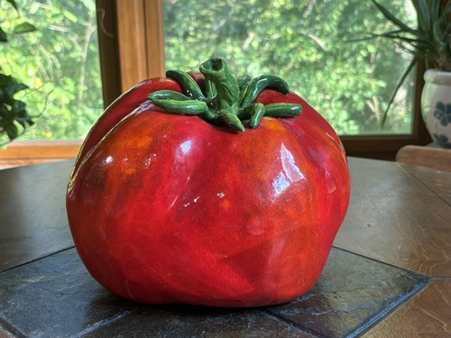 Vintage Large Red Tomato Pottery Handmade Fruit and Vegetables Sculpture Signed - Picture 2 of 13
