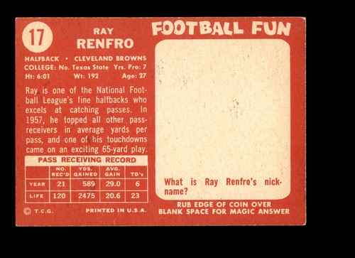 1958 Topps #17 Ray Renfro EX-MT - Picture 2 of 2