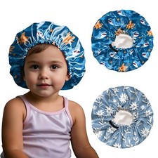 2 PCS Kids Bonnets for Girls Boys Satin Silk Hair Bonnets Double Layer Elasti...