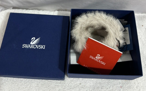 Swarovski Faux fur Bracelet Cuff Orange Crystals Silver Metal Chain New NIB - Picture 6 of 6