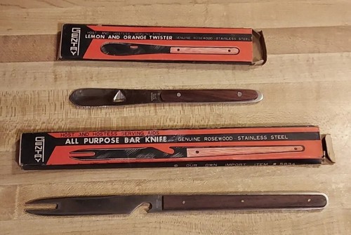 Vintage Mid Century Modern MCM Wood Party Knive/Fork Stainless Steel Japan w Box - Picture 9 of 23