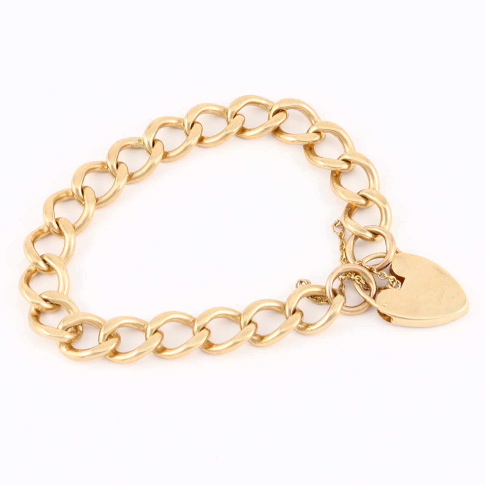 Vintage Solid 9Ct Gold 37.7g Curb Link Charm Bracelet With Padlock Clasp 8 1/8'' image 5