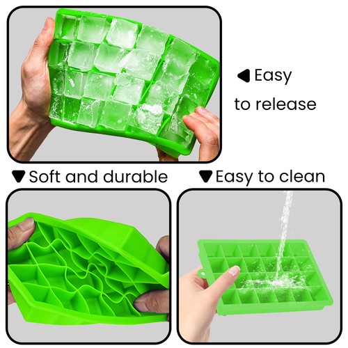Ice Cube Tray, Silicone Ice Tray,24 Grids Ice Cube Molds with Lids, Stackable - Picture 8 of 13