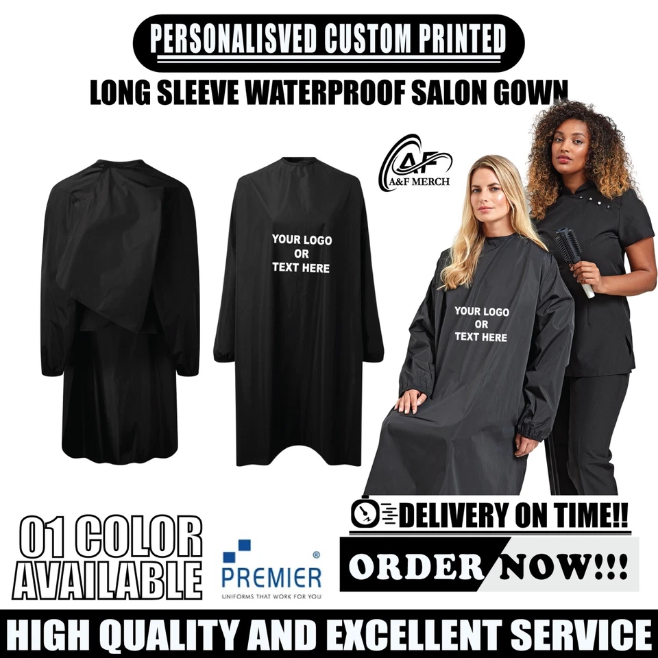 Personalisierter maßgeschneiderter Premier Langarm wasserdichter Salon Spa Kleid Friseure PR117