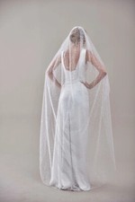 1 Tier wedding Cathedral veil with pearls glitter tulle ivory and white