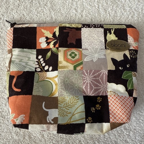 Bloomi Paris Zippered Pouch Japanese Black Cat Neko Fabric Fabrication Francaise